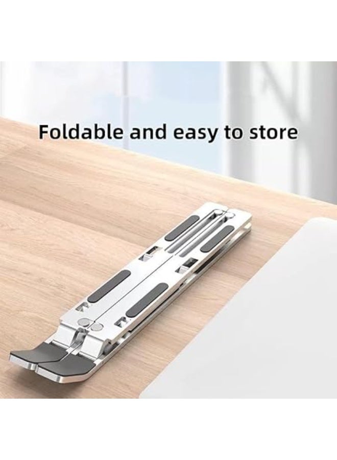 حامل كمبيوتر محمول، حامل كمبيوتر لوحي، حامل كمبيوتر محمول، رافع، مصنوع من الألومنيوم، قابل للتعديل بست زوايا، قابل للطي، حامل مكتبي محمول، متوافق مع أجهزة الكمبيوتر المحمولة مقاس 15.6 بوصة - فضي - Image 3